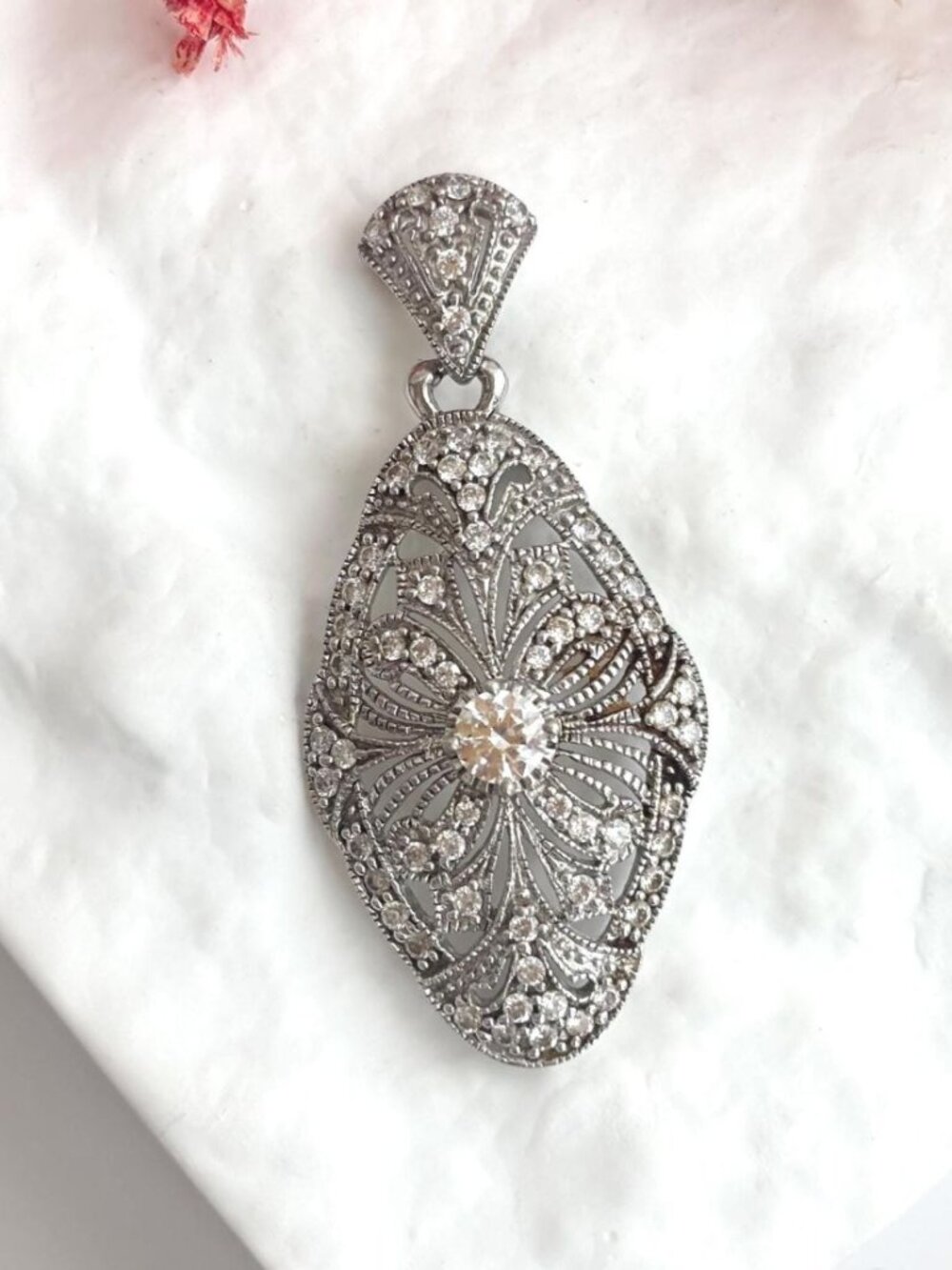 Intricate Multi Cubic Zirconia Sterling Silver Beaded Vintage 925 Pendant